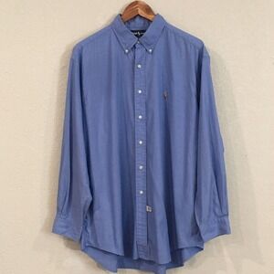 Ralph Lauren Men 17.5/35 Dress Shirt Blue Button Yarmouth Pinpoint Oxford Cotton